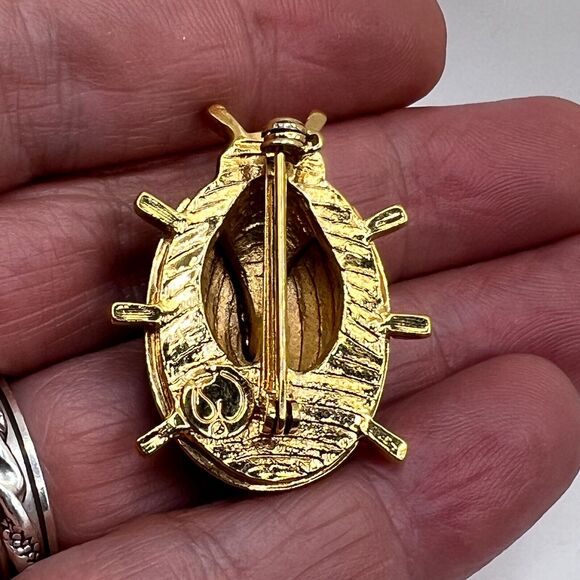 Signed SJ St John Vintage Designer Ladybug BEETLE BROOCH Bug Crystal Rhinestone - Picture 8 of 9